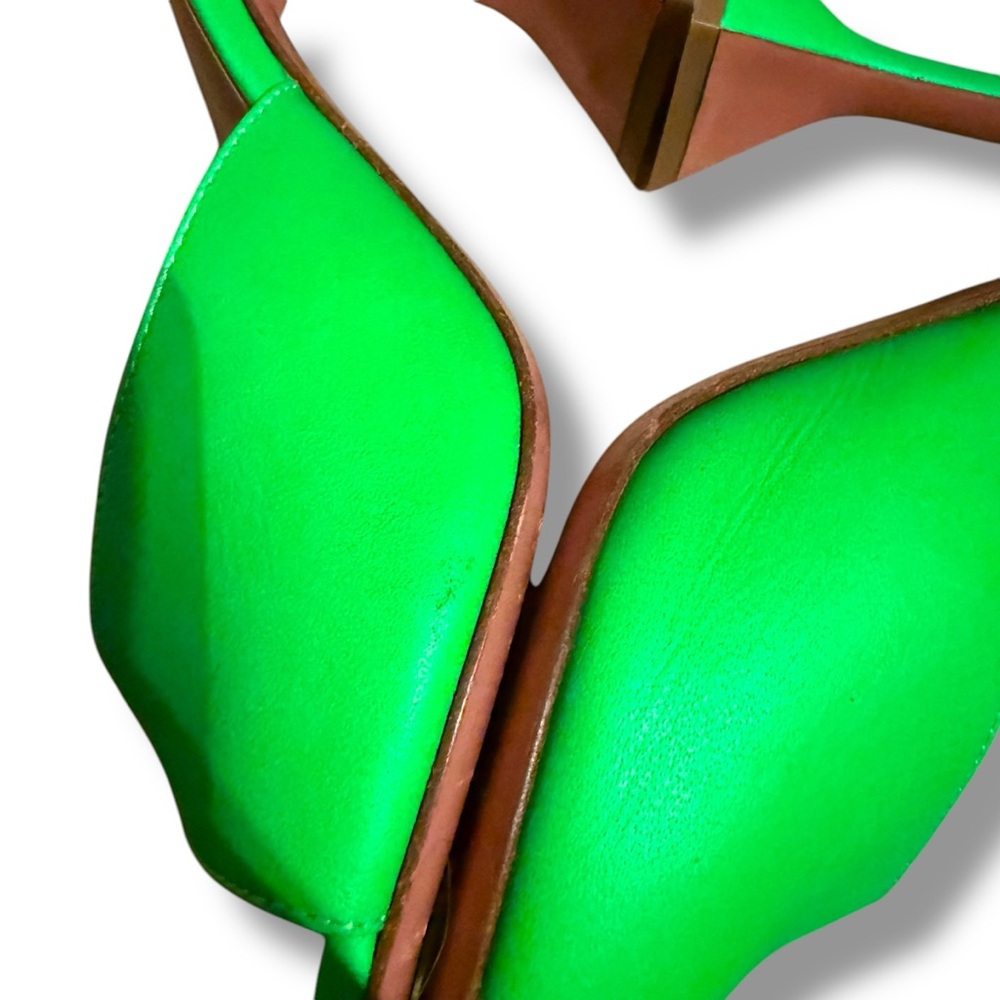Amina Muaddi‎ Lupita Bright Green Slipper Mule Heels Sz 37 EU 7 US Made in Italy - Picture 8 of 11
